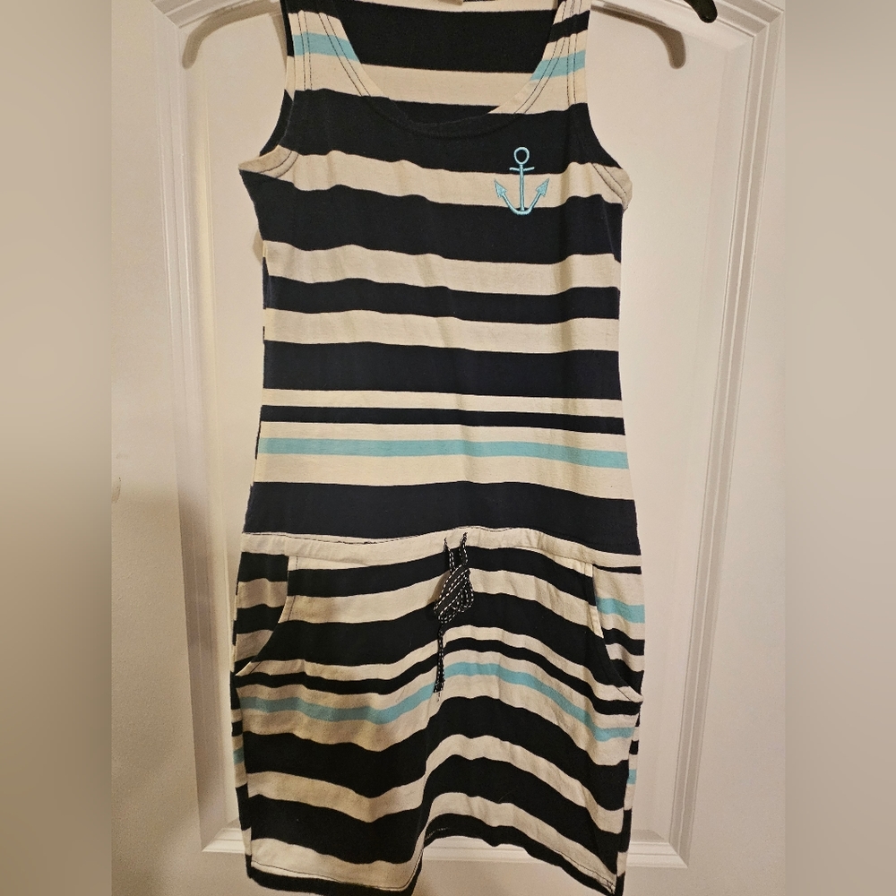 Beach By Exist Navy, White & Light Blue Striped Tank dress Size Small fits XS